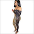 Long-sleeve Leopard Lace Patchwork Oblique Shoulder Tight Jumpsuits