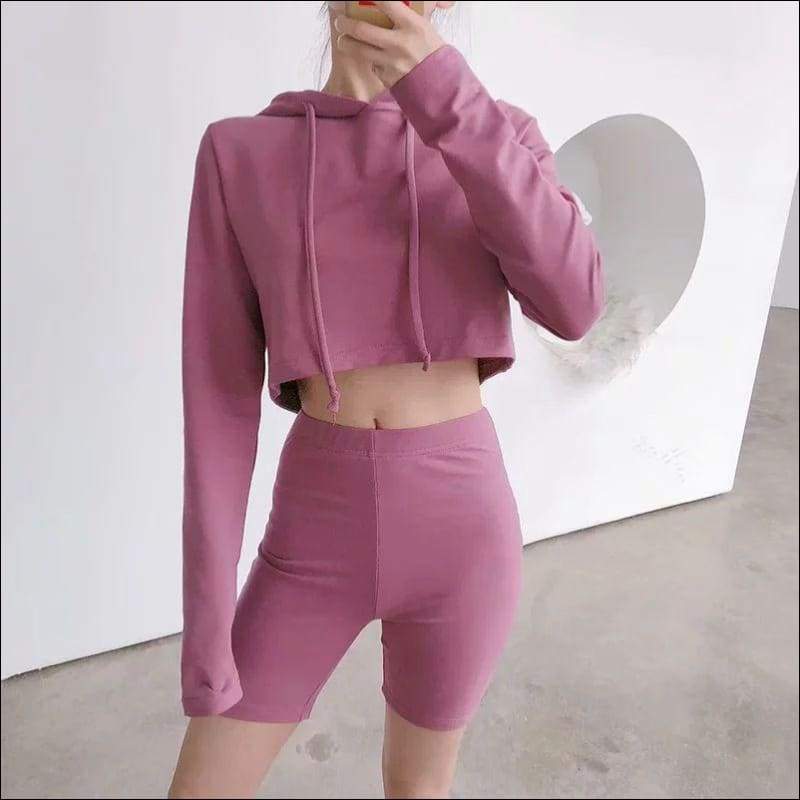 Long-sleeve Loose Hoodies Medium Length Tight Shorts Sporty 