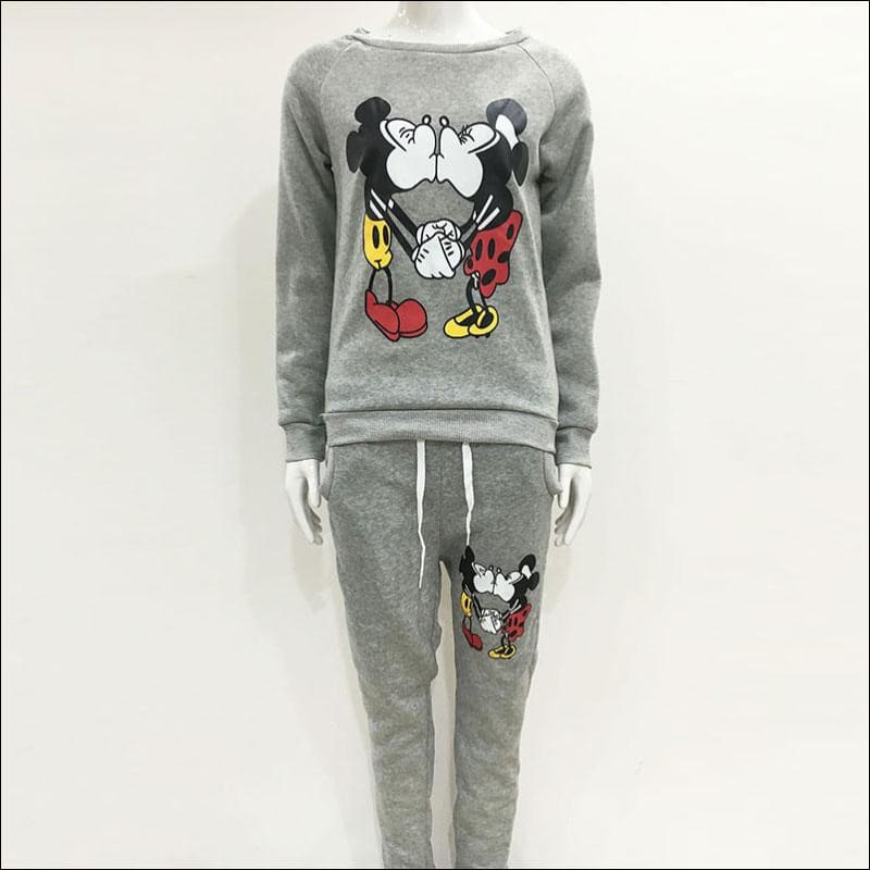 Long Sleeve Mickey Print Top And Pants Casual Two Piece Sets