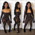 Long-sleeve Off Shoulder Hollow Geometric Print Tight Jumpsuits