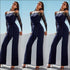 Long-sleeve Off-the-Shoulder Lace Patchwork Jumpsuits