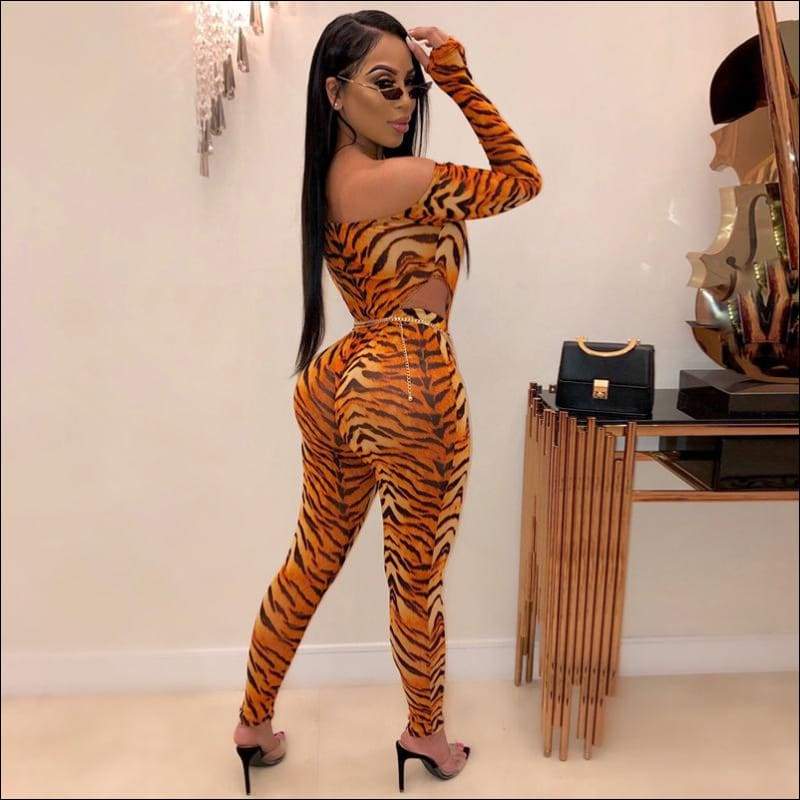 Long Sleeve Print Bodysuits And Tight Pants Two Pieces Sets 