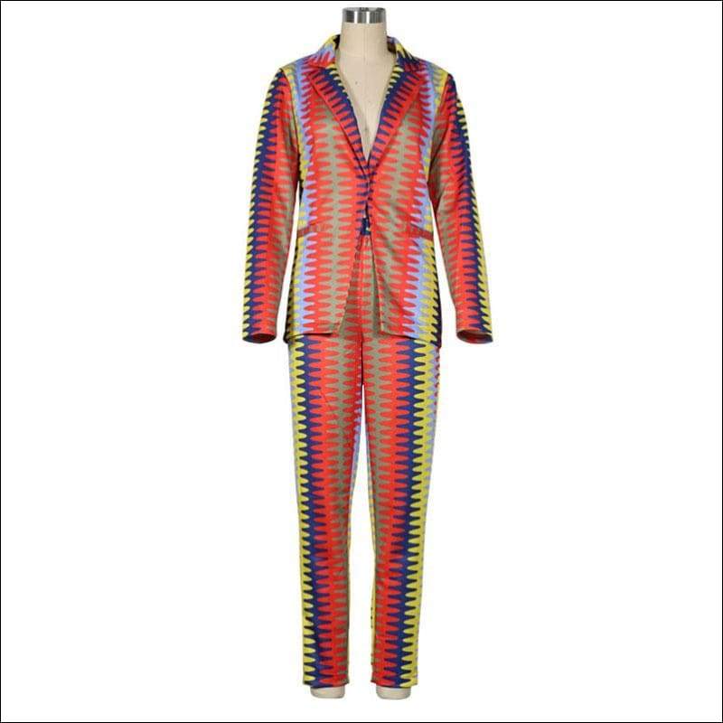 Long Sleeve Print Coat And Pants Two Pieces Suits - M / Red 