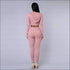 Long-sleeve Rib-knit Pattern Sporty Two-piece Set