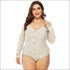 Long Sleeve Solid Color Single Breasted Design Plus Size Bodysuits