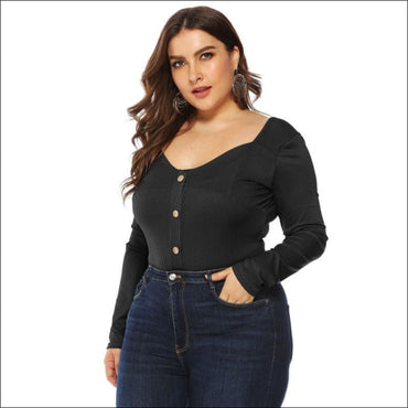 Long Sleeve Solid Color Single Breasted Design Plus Size Bodysuits