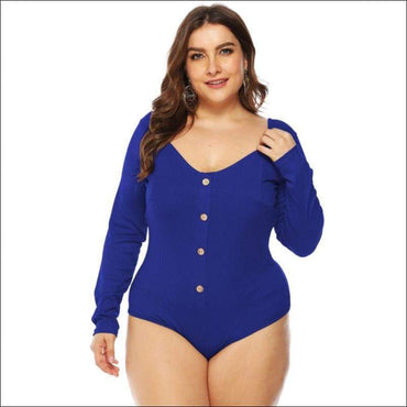 Long Sleeve Solid Color Single Breasted Design Plus Size Bodysuits