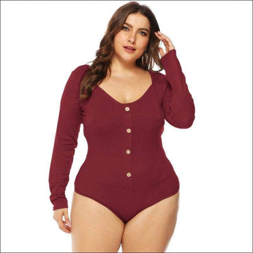 Long Sleeve Solid Color Single Breasted Design Plus Size Bodysuits