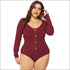 Long Sleeve Solid Color Single Breasted Design Plus Size Bodysuits