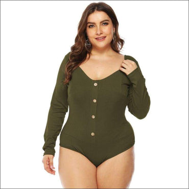 Long Sleeve Solid Color Single Breasted Design Plus Size Bodysuits