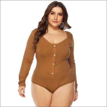 Long Sleeve Solid Color Single Breasted Design Plus Size Bodysuits