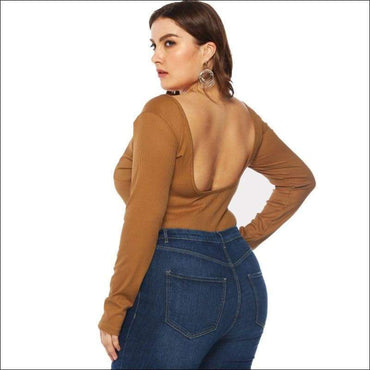 Long Sleeve Solid Color Single Breasted Design Plus Size Bodysuits