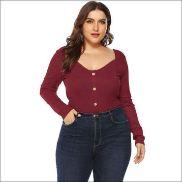 Long Sleeve Solid Color Single Breasted Design Plus Size Bodysuits