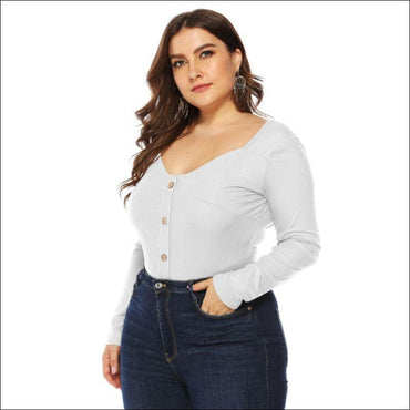 Long Sleeve Solid Color Single Breasted Design Plus Size Bodysuits