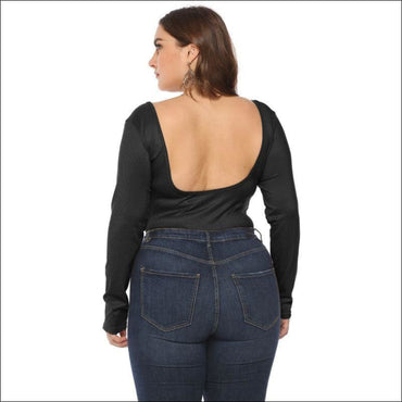 Long Sleeve Solid Color Single Breasted Design Plus Size Bodysuits