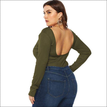 Long Sleeve Solid Color Single Breasted Design Plus Size Bodysuits