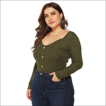 Long Sleeve Solid Color Single Breasted Design Plus Size Bodysuits