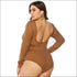 Long Sleeve Solid Color Single Breasted Design Plus Size Bodysuits