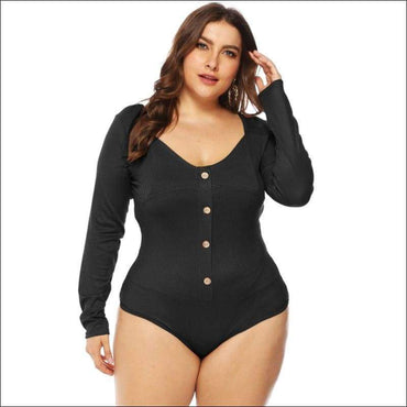Long Sleeve Solid Color Single Breasted Design Plus Size Bodysuits