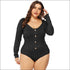 Long Sleeve Solid Color Single Breasted Design Plus Size Bodysuits