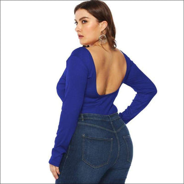 Long Sleeve Solid Color Single Breasted Design Plus Size Bodysuits
