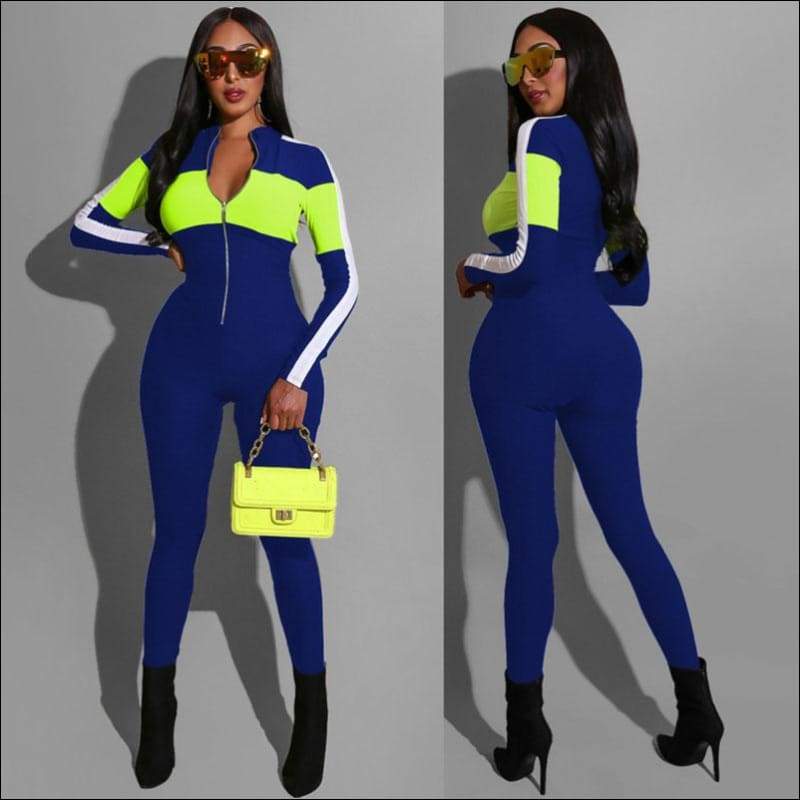 Long-sleeve Stand Collar Zipper Jumpsuits - Jumpsuits