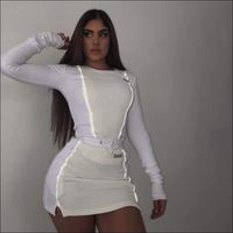 Long Sleeve Top And Mini Skirt Casual Fashion Reflective 