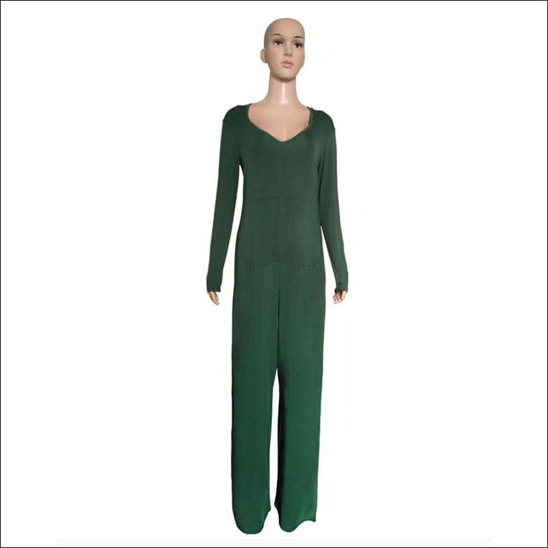 Long-sleeve V-neck Pocket Design Hooded Loose Jumpsuits - 