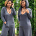 Long-sleeve V-neck Pocket Design Hooded Loose Jumpsuits