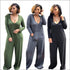 Long-sleeve V-neck Pocket Design Hooded Loose Jumpsuits