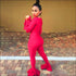 Long-sleeve V-neck Ruffle Jumpsuits
