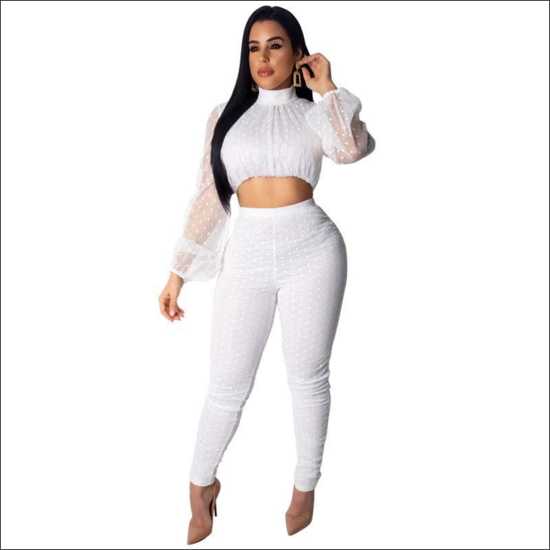 Long-sleeve Vintage Polka Dot - S / White - Sets Co-ords