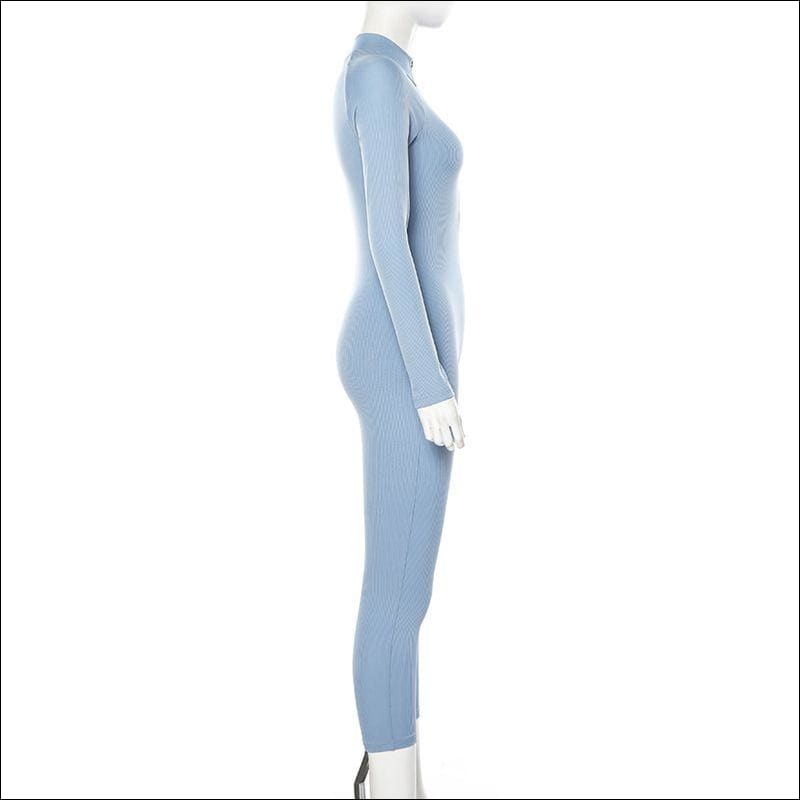 Long-sleeve Zipper Knitted Tight Jumpsuits - Jumpsuits