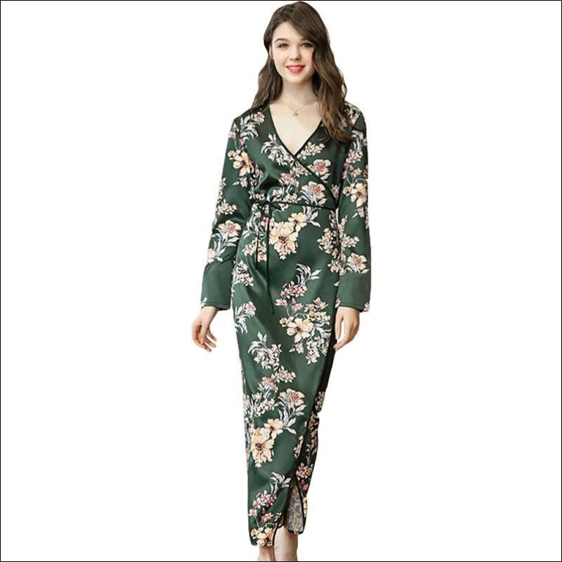 Long Sleeves Leisure Nightgown Floral Print - Lingerie & 