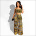 Loose Ethnic Print Cropped Camisole Lace-up Wide Leg Pants Vacation Style