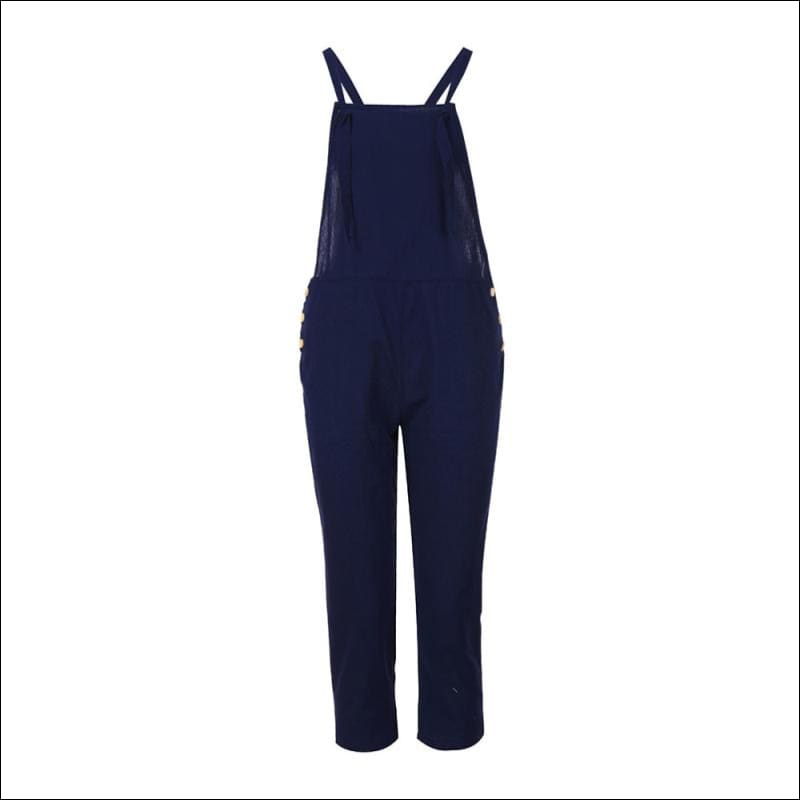 Loose Pattern Buttoned Jumpsuits - M / Navy Blue - Jumpsuits