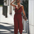 Loose Pattern Women Spaghetti Strap Surplice Jumpsuits