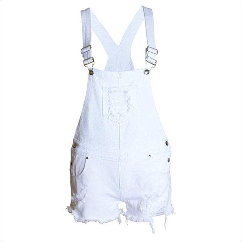 Loose Ripped White Jean Conjoined Shorts - M / White - 