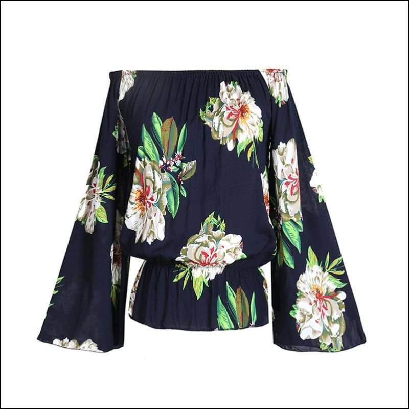 Loose Sexy Off Shoulder Printing Flowers Blouse - XS / Dark 