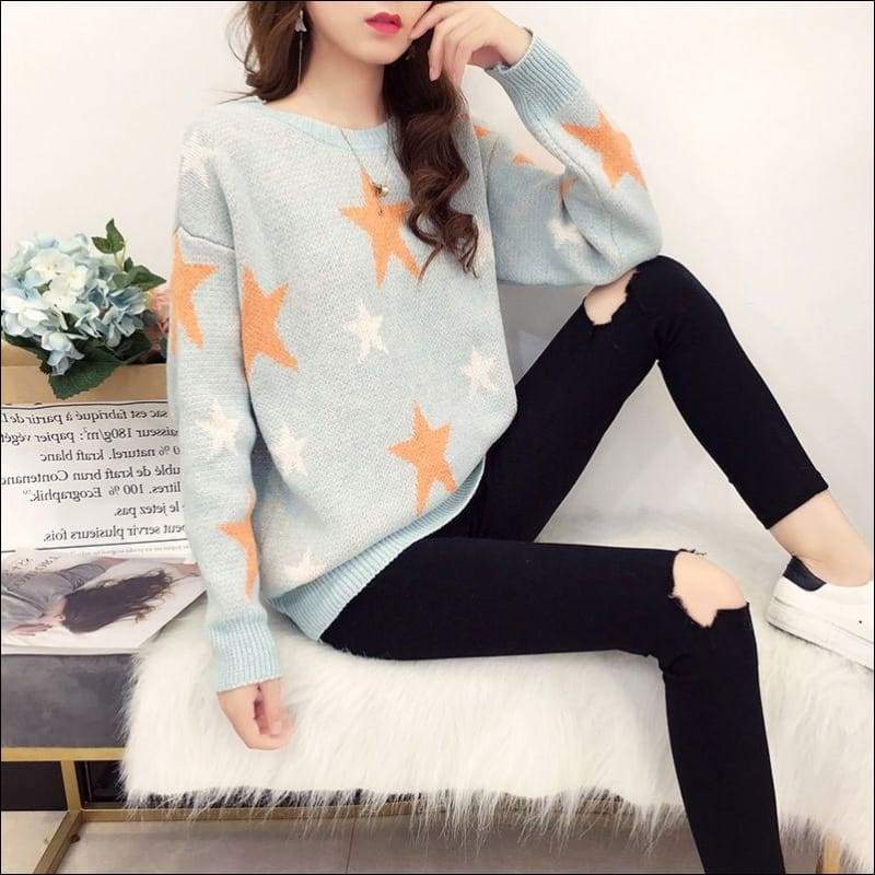 Loose Star Pattern Pullover Knitwear - Petite Tops