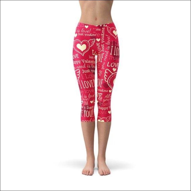 Love Hearts Red Capri Leggings - Leggings