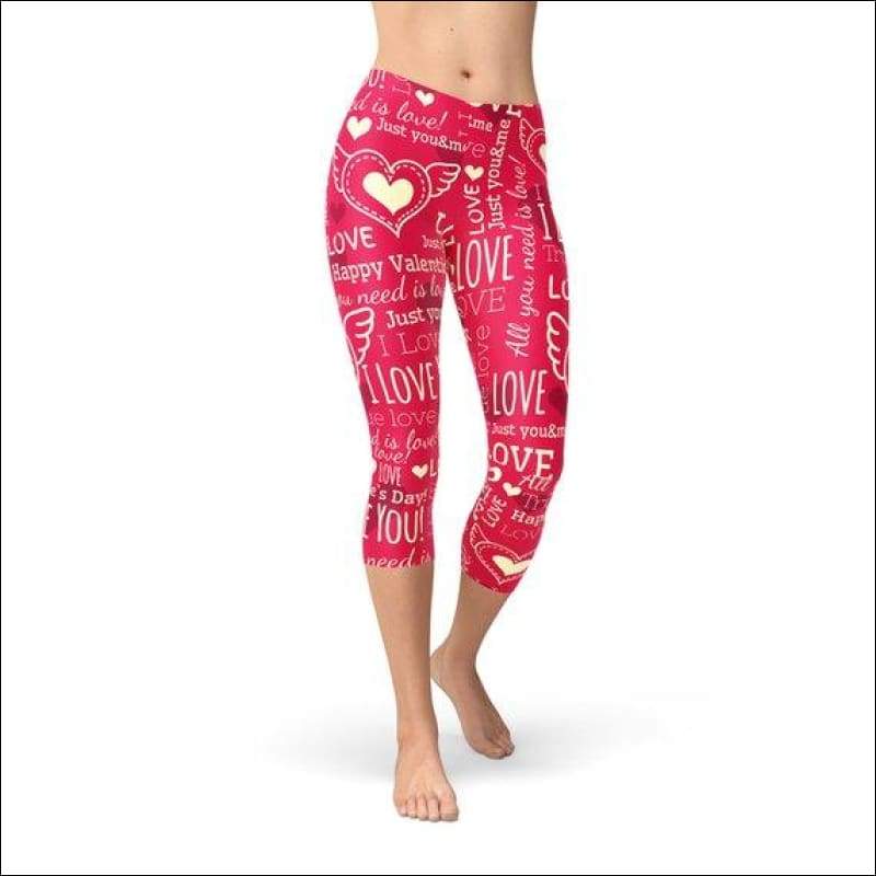 Love Hearts Red Capri Leggings - Leggings