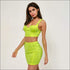 Low-cut Belted Strap Neon Color Two-piece Outfit