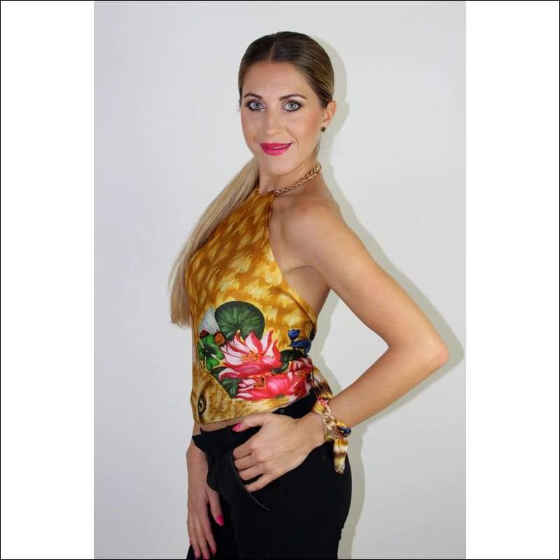 Lucky Cat silk top - gold - Tops & Pareos