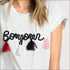 Modern Short Sleeves Letters Embroideried T-shirt With Tassel