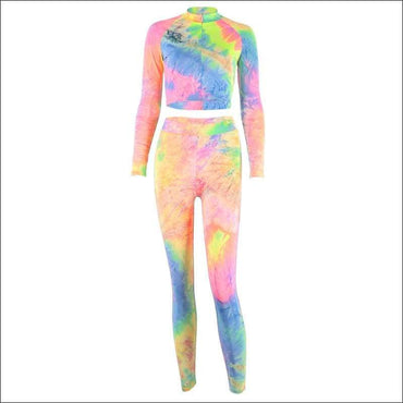 Multicolor Long-sleeve Stand Collar Zipper Top And Skinny Pants