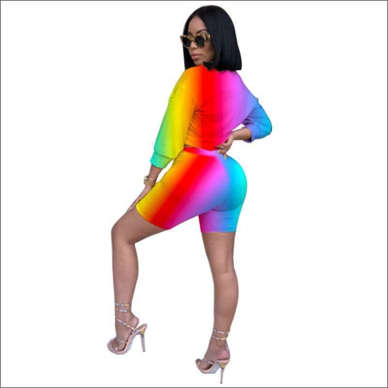 Multicolor Print Casual V Neck Top Tight Leggings - M / 