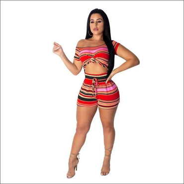 Multicolor Stripes Casual Shorts Set Two-piece Set