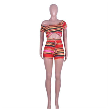Multicolor Stripes Casual Shorts Set Two-piece Set