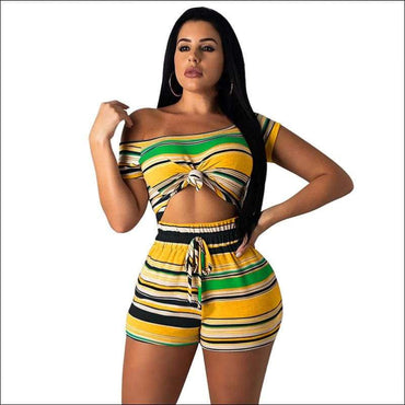 Multicolor Stripes Casual Shorts Set Two-piece Set
